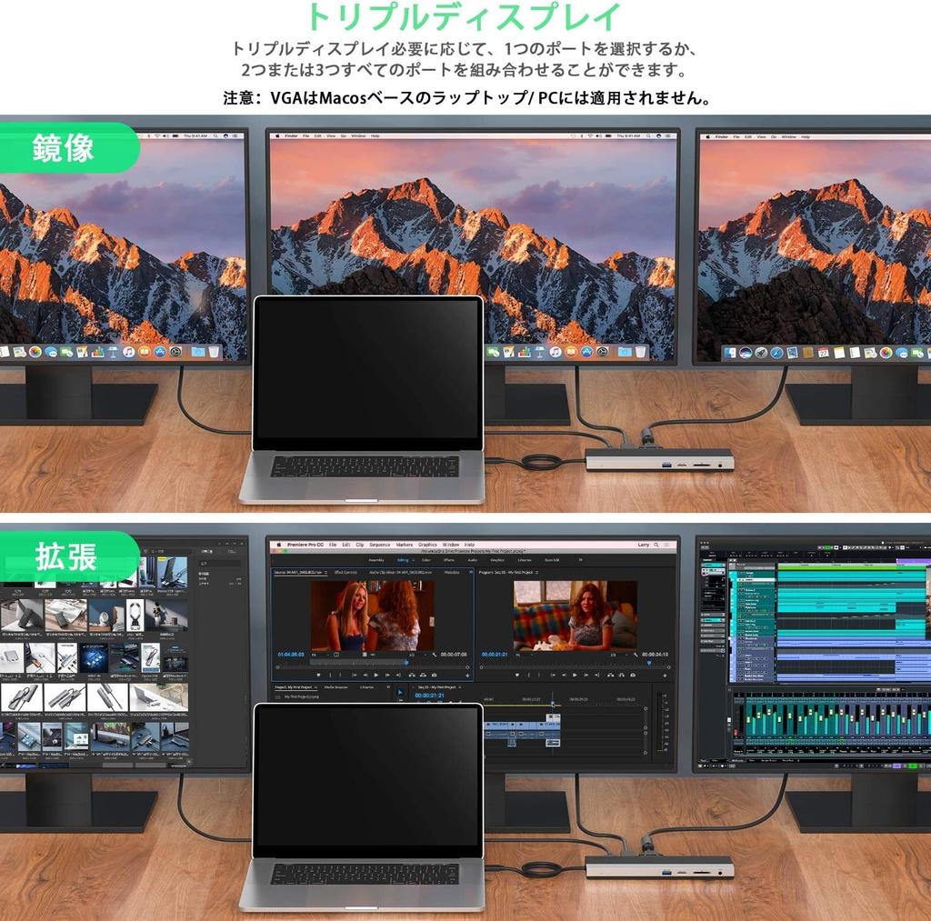 WAVLINK 4K Triple MST Dockingstation, 100 W Ausgang, 4K HDMI-Anschlusskarte, Audioausgang, Aluminium, kompatibel mit Windows Max OSX, USB-C, USB3.0/USB-C, DP/VGA