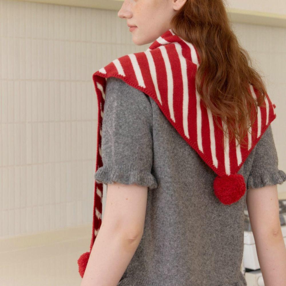 Plaid Triangular Knitted Shawl Long Winter Cashmere Scarves Retro Stripe Scarf  Women/Men