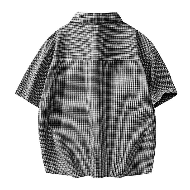 Lapel Shirt Casual Loose Contrast Color Splicing Jacket Short-sleeved Shirt