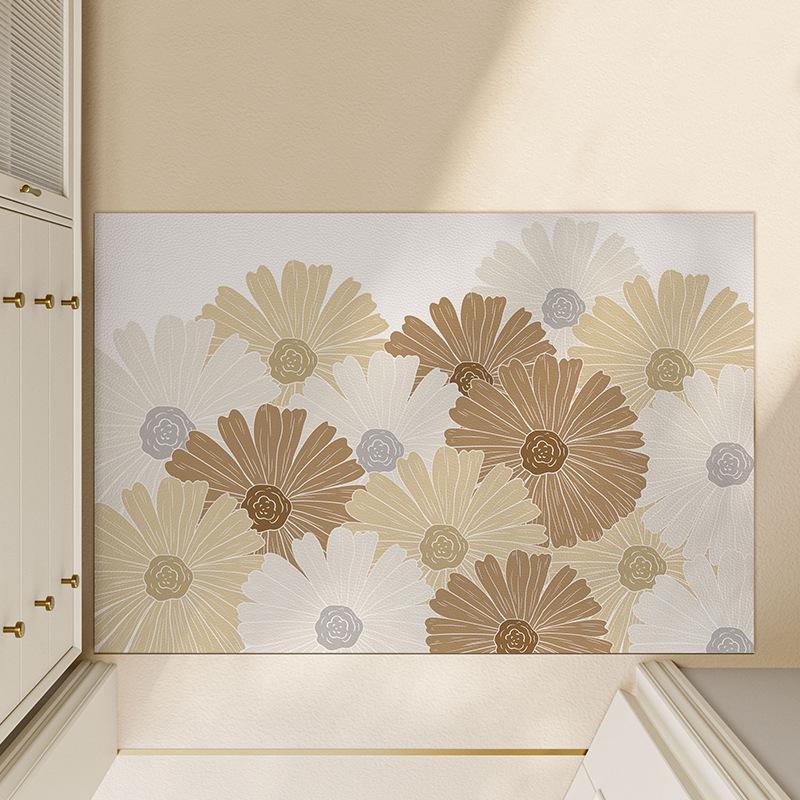 Support Flower Pu Leather Home Floor Mat Household Door Door Foot Pad Waterproof And Non-Slip Leave-In Carpet Floor Mat