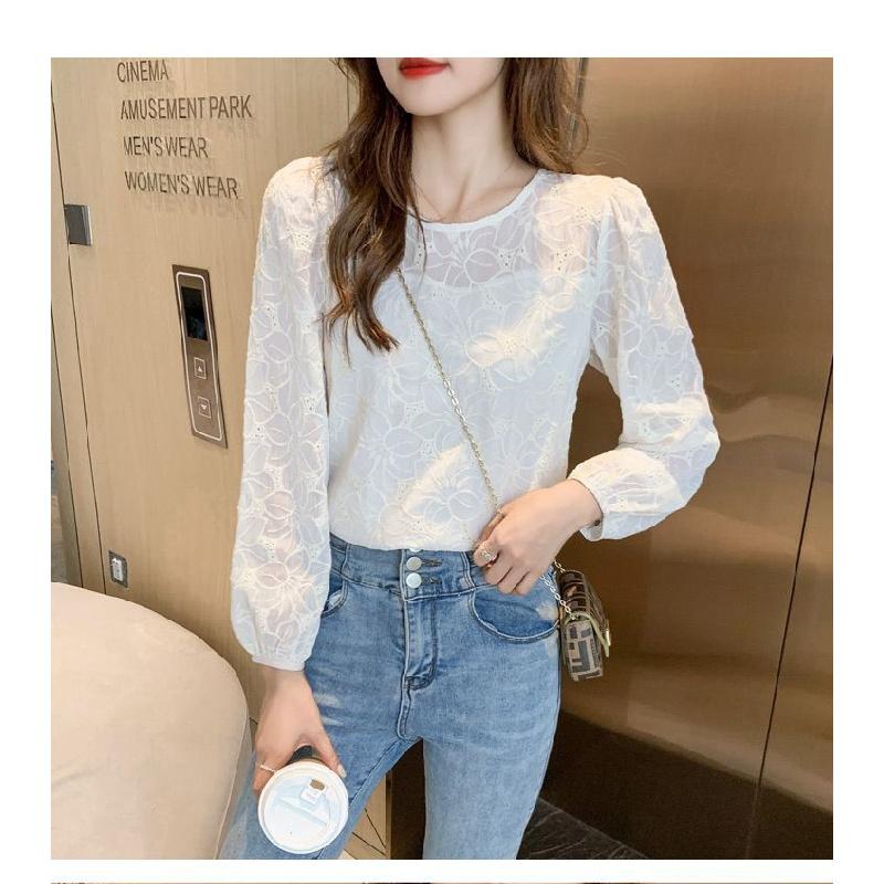 Early autumn long-sleeve lace base shirt for women, spring and autumn wear, 2026 new trendy chiffon top, stylish women's blouse