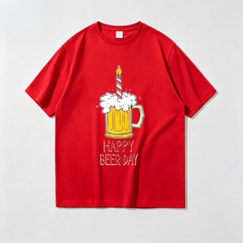 Funny Beer Lover Unisex Cotton Tshirt Happy Beer Day Beer Mug Candle Graphic Casual Birthday Gift Crew Neck Short Sleeve Tees