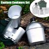 4 Stück/Set, Militärfeldflasche Kochgeschirr Set Aluminiumlegierung Feldflasche Multifunktionale Wasserflasche mit Griffbecher Grünes Canvas