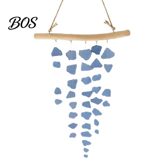 Sea Glass Wind Chime Chime, Handmade Driftwood Coastal Garden Hanging for Home Beach House Window Decor Nautical