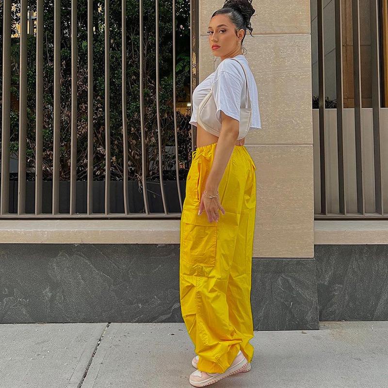 

YYFS Жіночі модні повсякденні одноколірні брюки з високою талією та капрі XXXL жовтий