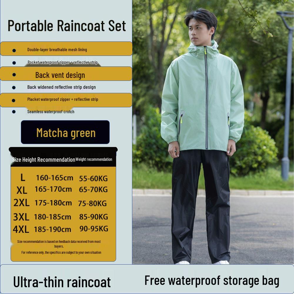 Unisex Full-Body Rainproof Raincoat and Pants Set for Outdoor Activities