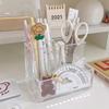 1pc The Transparent Acrylic Three-compartment Pen Holder for Desk Renovation, Student Desktop Storage Box