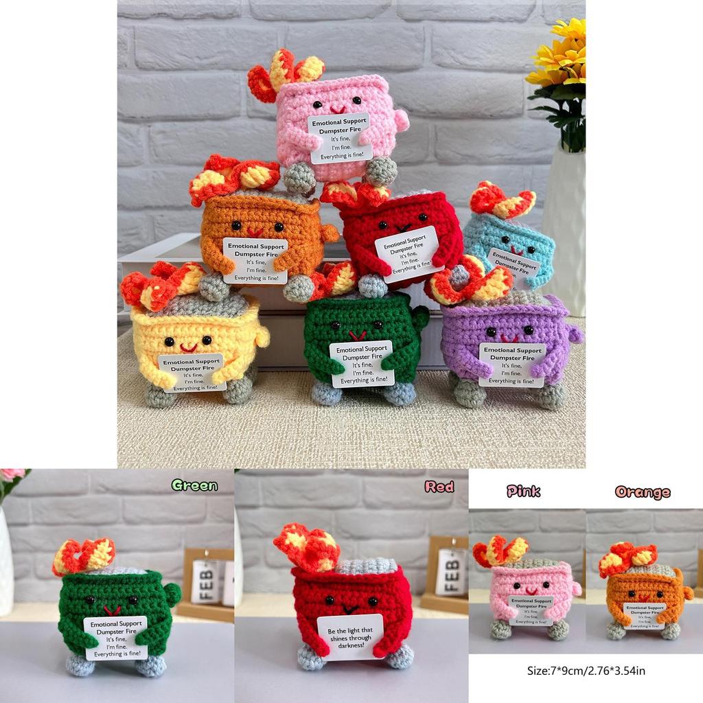 Adorable Handcrafted Crochet Emotion Support Plush Garbage Bin Decorative Figure Gift In Vibrant Colors For Modern Home Decor