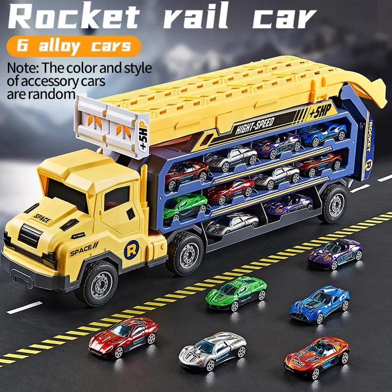 

2in1 Large Rocket Rail Car Parking Cars Toy Car Track for Children Big Folding Truck Toy Vehicle Models for Boys Girls Kids жёлтый