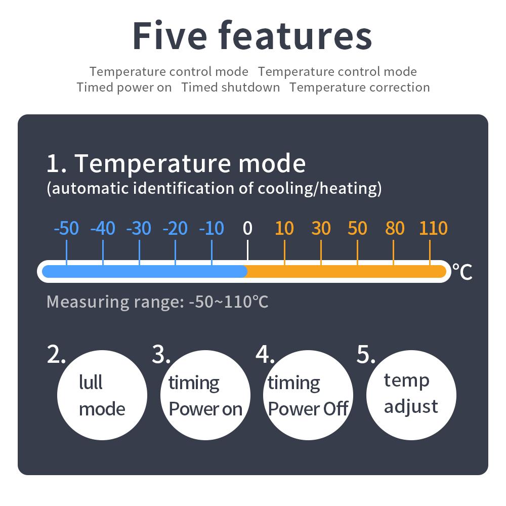 W3103 Digital Temperature Controller AC 110-220V High Power 30A Automatic Thermostat Heat/Cooling/Timing Adjustable Temperature