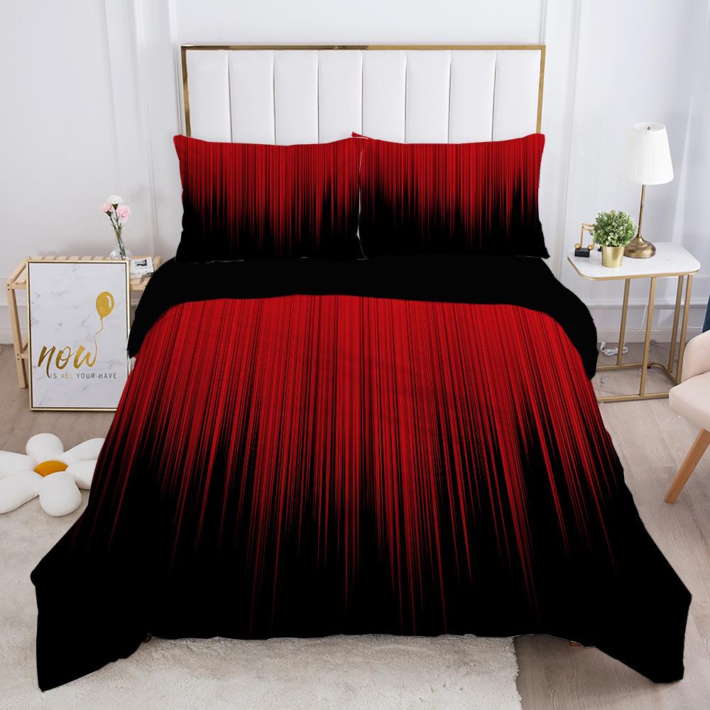 Red and black 3D digital printing three-piece set to map custom bedding quilt cover