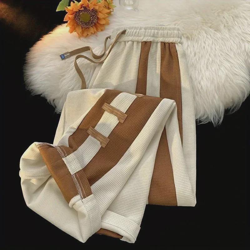 Men’s American-Style Loose Fit Contrast Stitching Wide-Leg Sweatpants for Spring and Summer