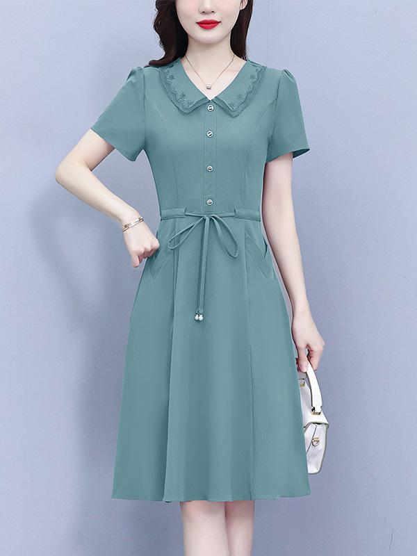 Chic Short-Sleeved Slim Fit Summer Dress for Women - Mid-Length, Belly-Covering, Goddess Style