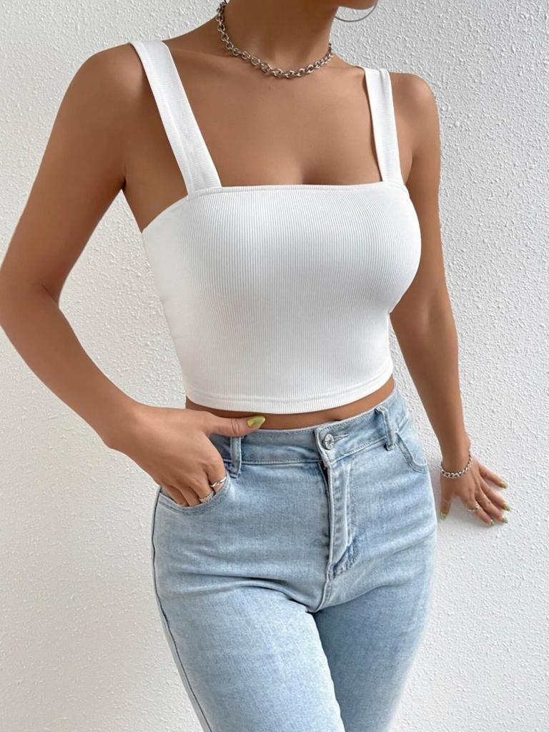 Strick Tanktop mit quadratischem Ausschnitt Crop Tops Damen Sommer Camisole Einfarbig Camisole Mode Sporttube Ärmellos Kurz Y2K Mädchen Kleidung