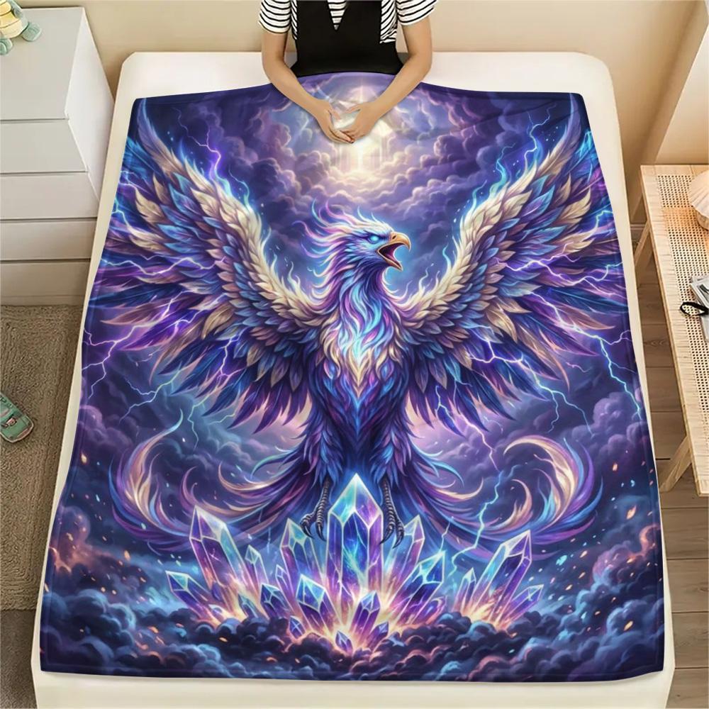 1Pc Phoenix Print Flannel Blanket, High Quality Comfortable for All Seasons, Home Decor, Warmth and Comfort, Perfect for Christmas Gifts