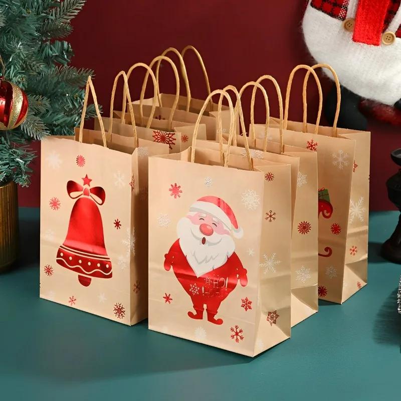 Christmas Kraft Paper Bag Candy Gifts Packaging Handbags Santa Claus Snowman Pattern Merry Christmas Home New Year Party Decor