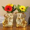 European Style Elephant Vase Modern Flower Container Flower Holder Ceramic Gold Vase  Dining Table