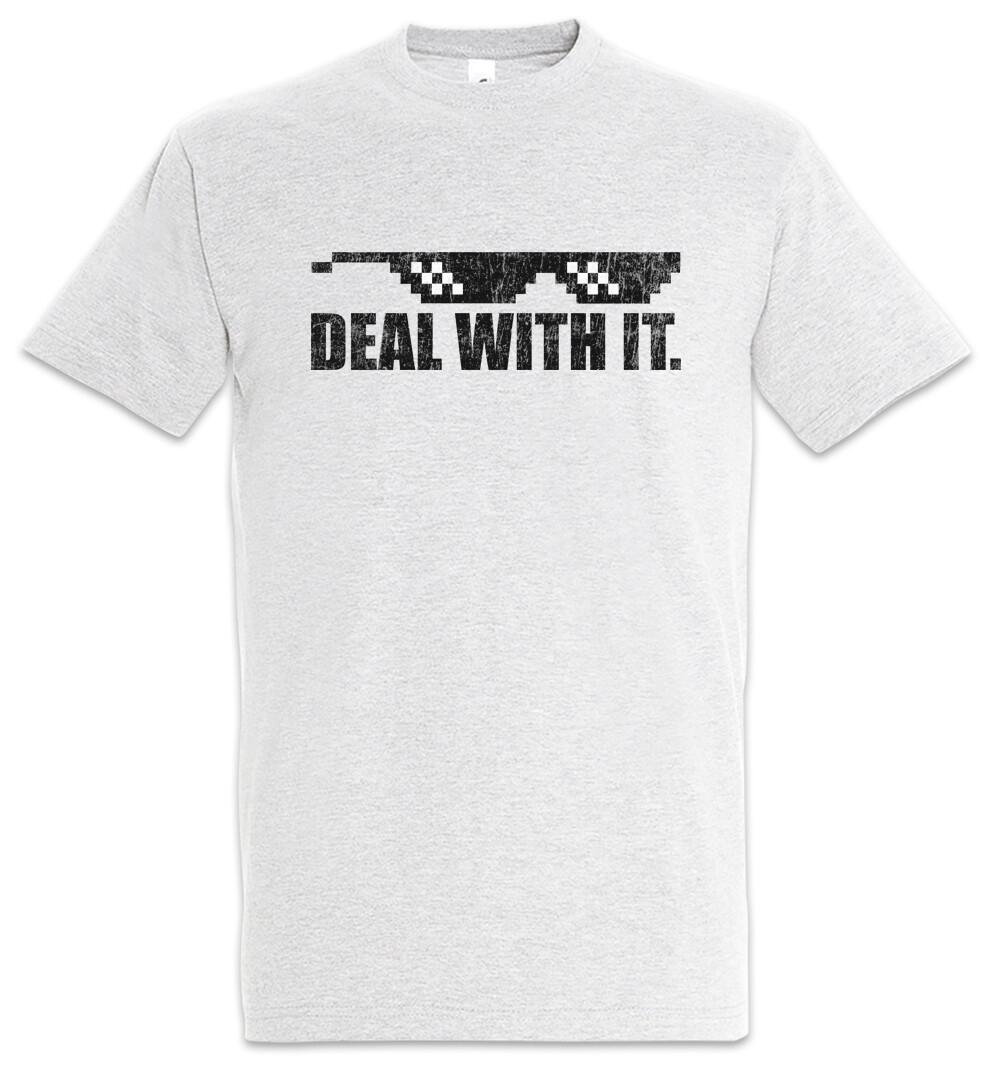 Deal With It T-Shirt Geek Nerd Pixel Glasses Retro Gamer Gaming Sunglasses Fun M