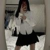Fish Bone Waist JK Uniform Long Sleeved Shirt for Spicy Women Slim Fit and Slimming Waist Cinching Shirt with Unique Design Sense Top