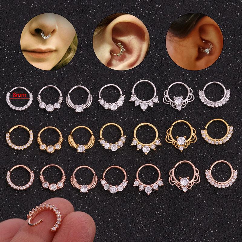 Tragus earring hoop Cartilage Earring CZ rook jewelry clicker for helix surgical steel hoop
