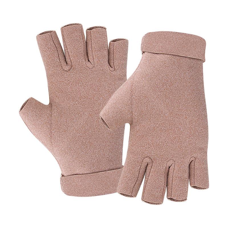 Winter German Velvet Half-finger Gloves Driving Office Wrist Fit Solid Color Half-finger Leakage Velvet Thermal Gloves