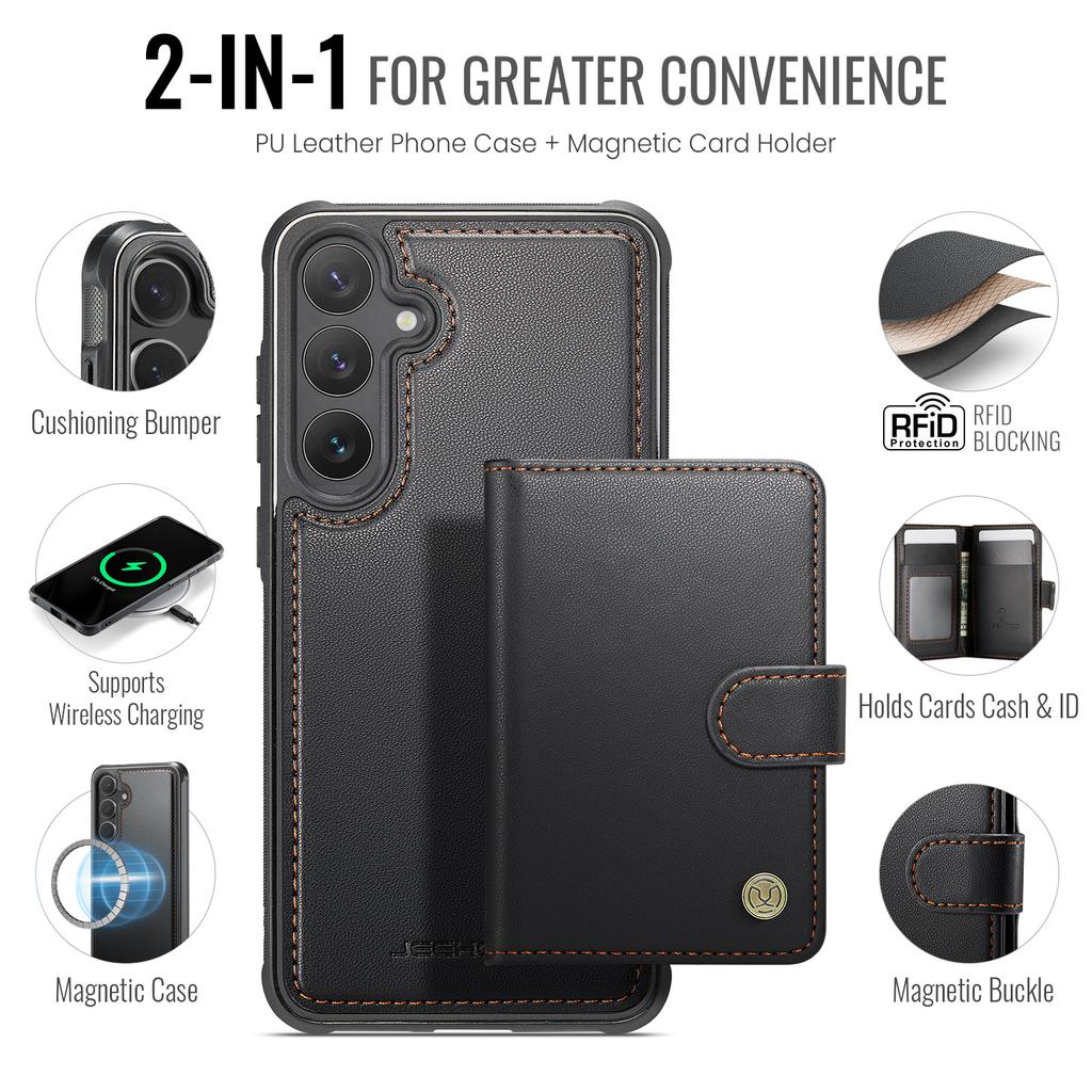 For Samsung Galaxy S25 Case JEEHOOD J09 RFID Blocking Card Holder Leather Back Phone Cover Magnetic Case