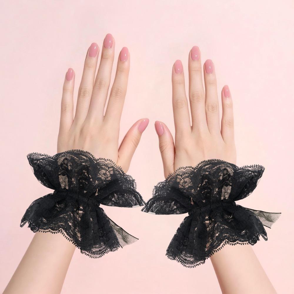 White Neckband Lolita Lace Cuffs Lace Ruffled Wrist Sleeves Fashion Fake Sleeves  Daily Accessory