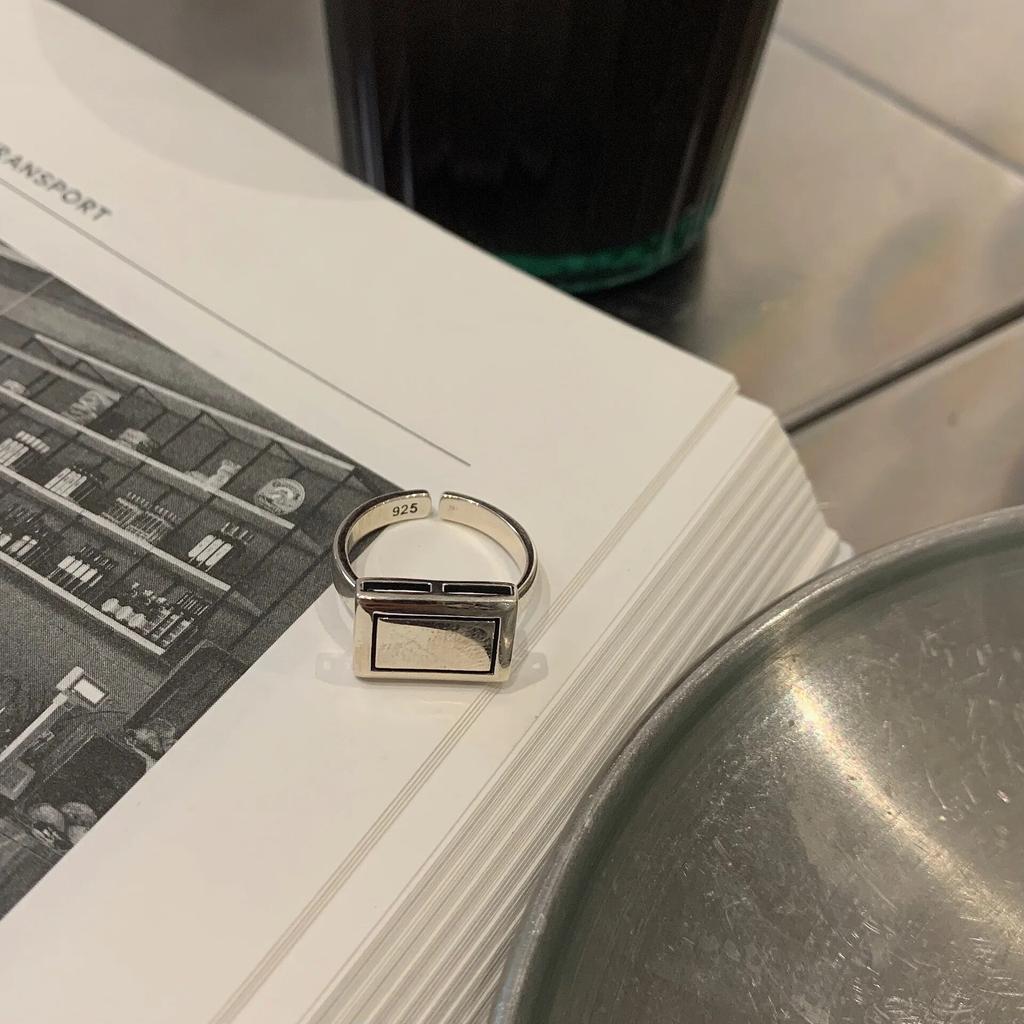 QMCOCO Personality Design Retro Simple Geometric Pattern Silver Color  Ring Woman Open Adjustable Korean New INS Trend Ring