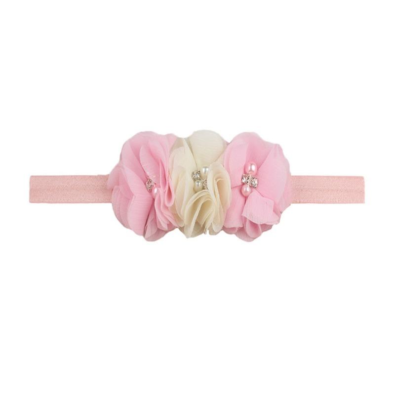 New Children's Three Chiffon Bead Flowers, Candy-colored Baby Elastic Headband, Baby Elastic Headband