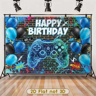 2D Flach - 2D Flach - 2D Flach Banner, 1 Stück Spiel Geburtstag Hintergrundtuch Verzierungen Videospiel Level Up Geburtstagsparty
