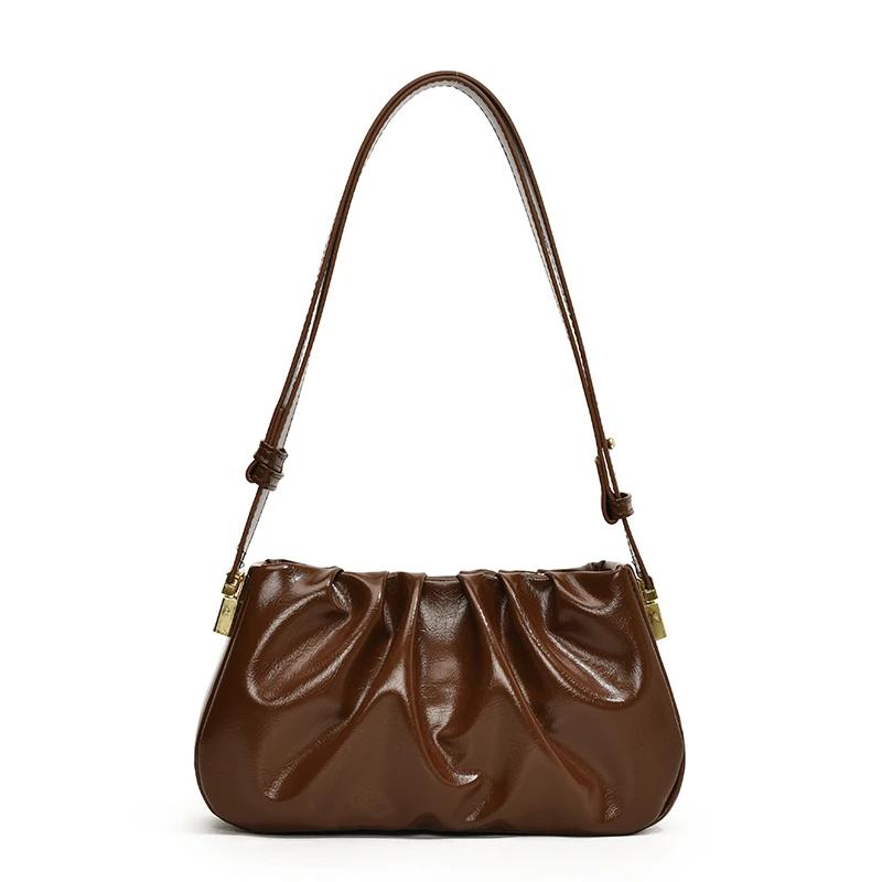 

Женская плиссированная PU сумка на плечо, сумка-кроссбоди с однотонной молнией, качественная фурнитура, горячо продаваемые сумки, мода