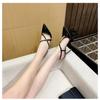 2026New Spring/Summer Silver Lacquer Leather Cross Button Strap Pointed Thin Heel Sandals for Women Sexy High Heel Single Shoes