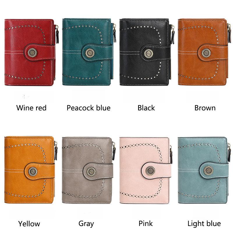 Retro Short Women's Bag RFID Anti-theft Brush Multi-function Large-capacity Clutch Bag