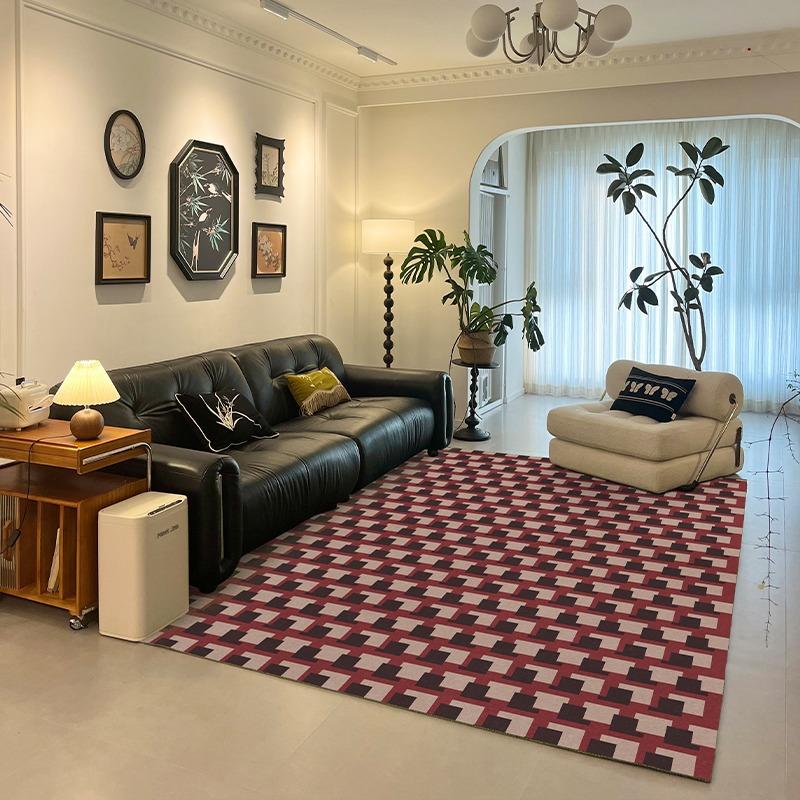 Living Room Carpet Medieval Style Green Plaid Rug Bedroom Bedside Sofa Retro Floor Mat Loop Velvet Big Area Home Decoration Rugs
