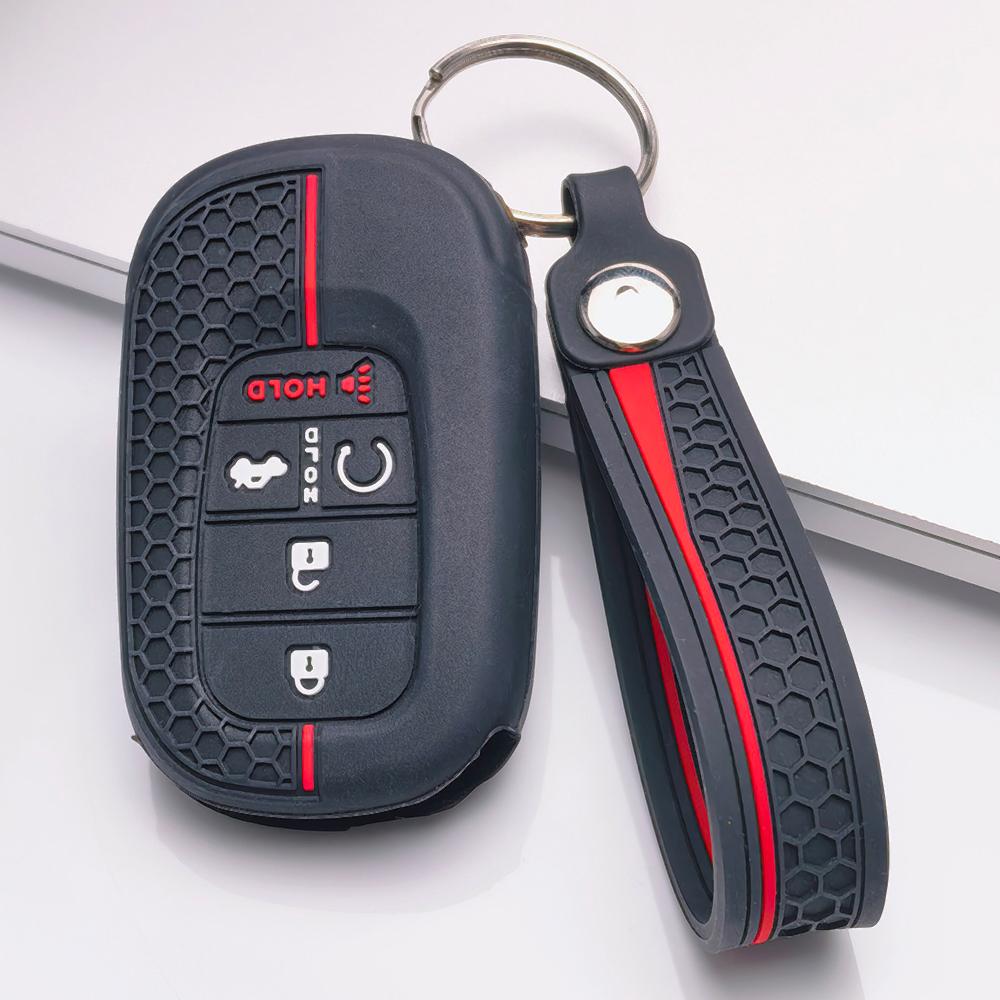 Silicone Car Keychain Strap for Honda Fit Civic Accord Inspire HRV CRV Pilot Odyssey ZR V XR Honeycomb Texture Racing Stripe Anti Lost Key Ring Holder