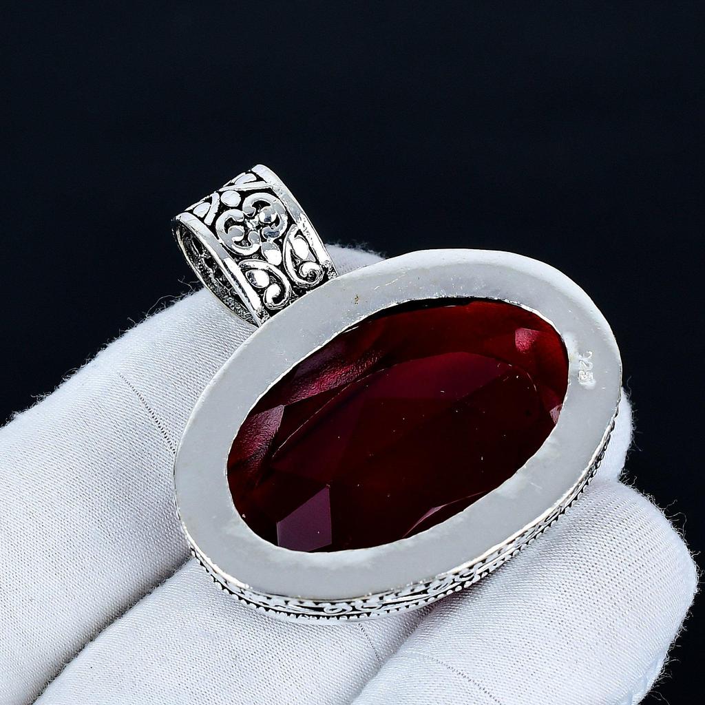 Red Garnet Pendant, 925 Sterling Silver Handmade Jewelry, Red Garnet Silver Pendant, Party Wear Jewelry For Women's, Pendant Christmas Gift