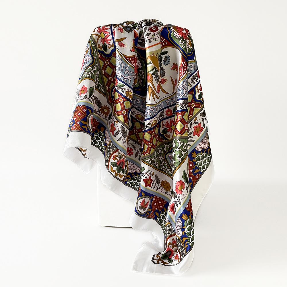 Silk scarf large square scarf women's new Middle East retro printing satin scarf 91cm headscarf wholesale customization