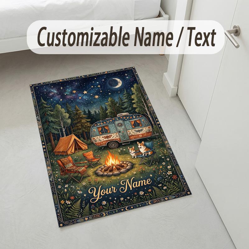 Adventure Journey Theme Crystal Velvet Rug Personalized Custom Name Text Soft Floor Mat Home Decor