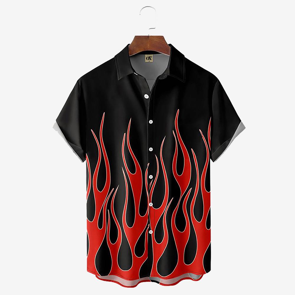 Flame Men'S Shirts 3d Print Summer Fashion Red Flame Shirt Man Short Sleeved Oversized Shirt For Men