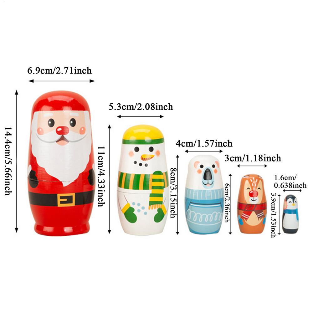 

Christmas Nesting Dolls Wood 5 Pieces Wooden Christmas Stacking Decorations Santa Claus Elk Snowman Nested Toys For Toddler Boys