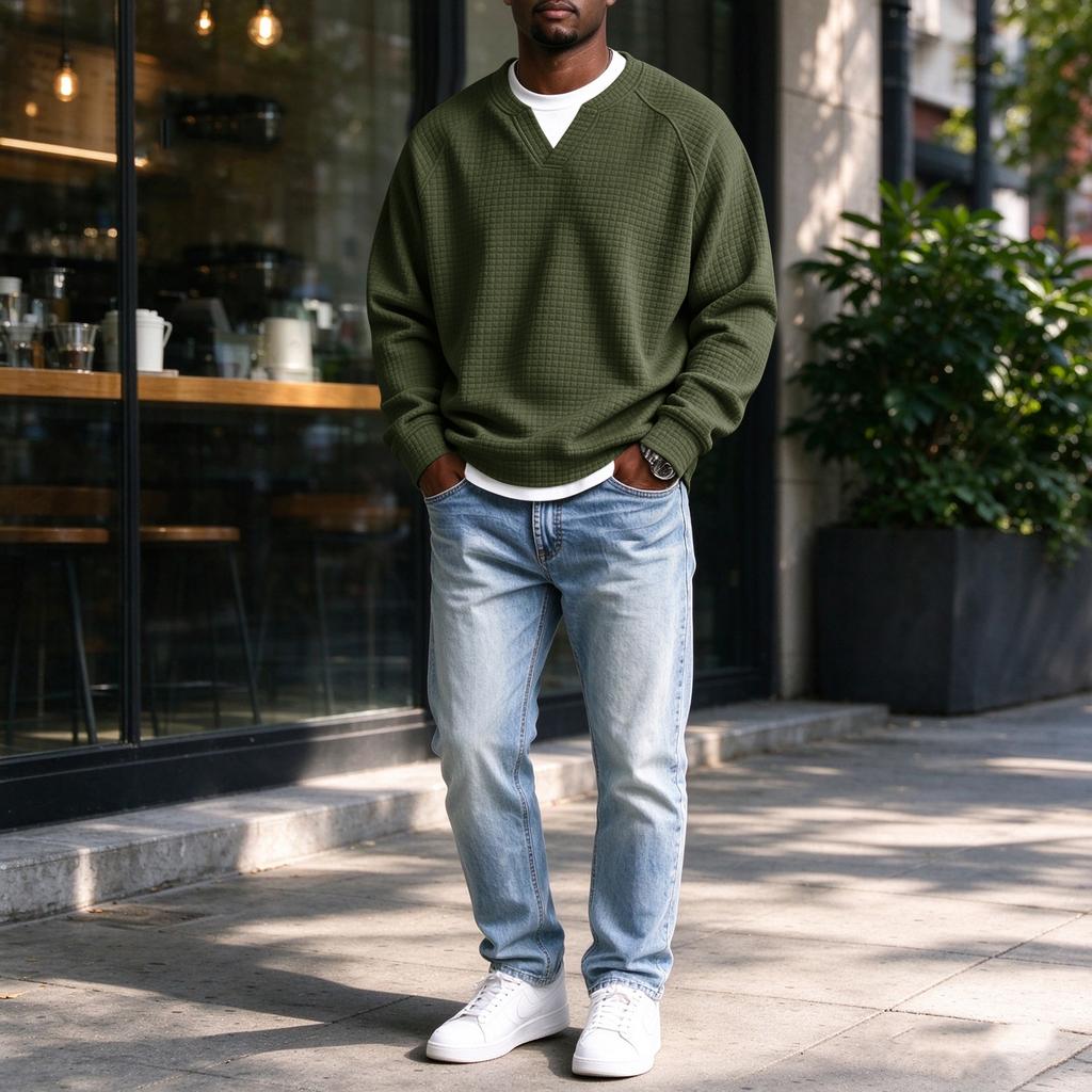T-shirt en maille à col en V à manches longues pour homme - Haut décontracté et athlétique pour un usage quotidien