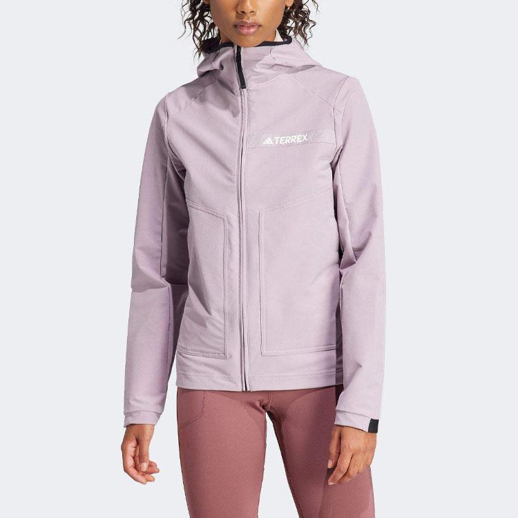 Adidas Terrex Multi Color Detail Logo Long Sleeve Hooded Jacket Women Jacket Purple IN2866