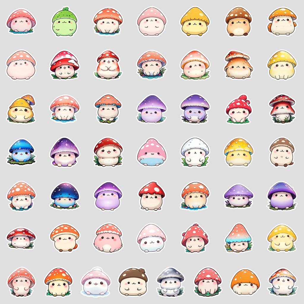 50 Adesivi Kawaii a Fungo Disegnati a Mano Adesivi Carini a Fumetti di Funghi Tazza d'Acqua Valigia Adesivi Decorativi Impermeabili