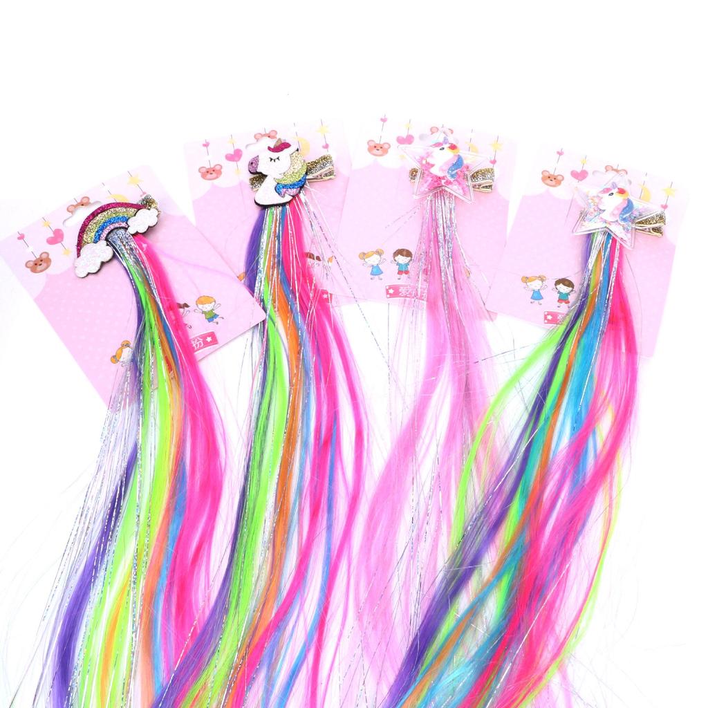 Weihnachts Einhorn Bunt Stern Prinzessin Perücke Haarspange mit Golddraht Zopf