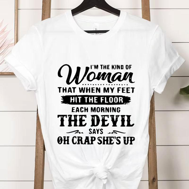 Soy el Tipo de Mujer Moda Camisetas para Mujer Casual Manga Corta El Diablo Dice Oh Mierda Está Despierta Camiseta Gráfica Ropa