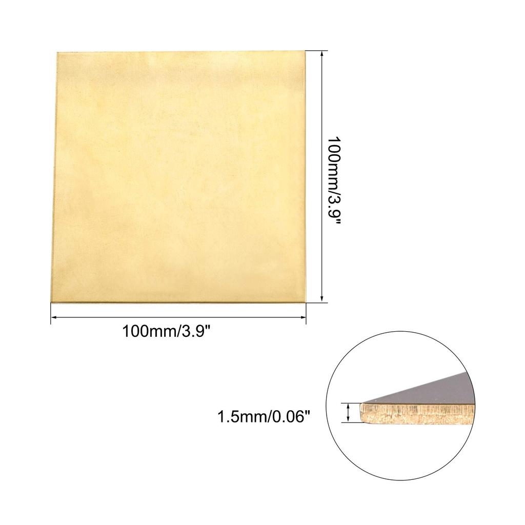 Uxcell Brass Sheet, 100 Mm Length X 100 Mm Width X 1.5 Mm Thickness, Metal Plate
