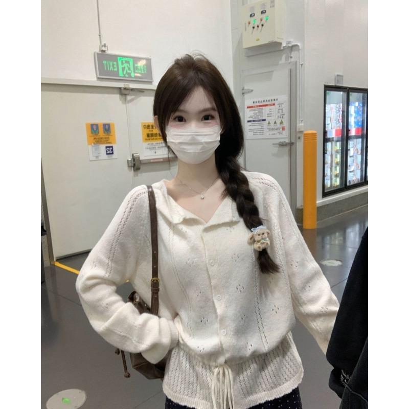 Women S Long Sleeve Knit Sweater With Waist Tie Hollow Out Fashionable