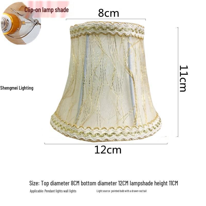 European Crystal Chandelier Fabric Lampshade, Clip-On, E27 Large Base, E14 Candle Bulb, Wall Light Shell Shade