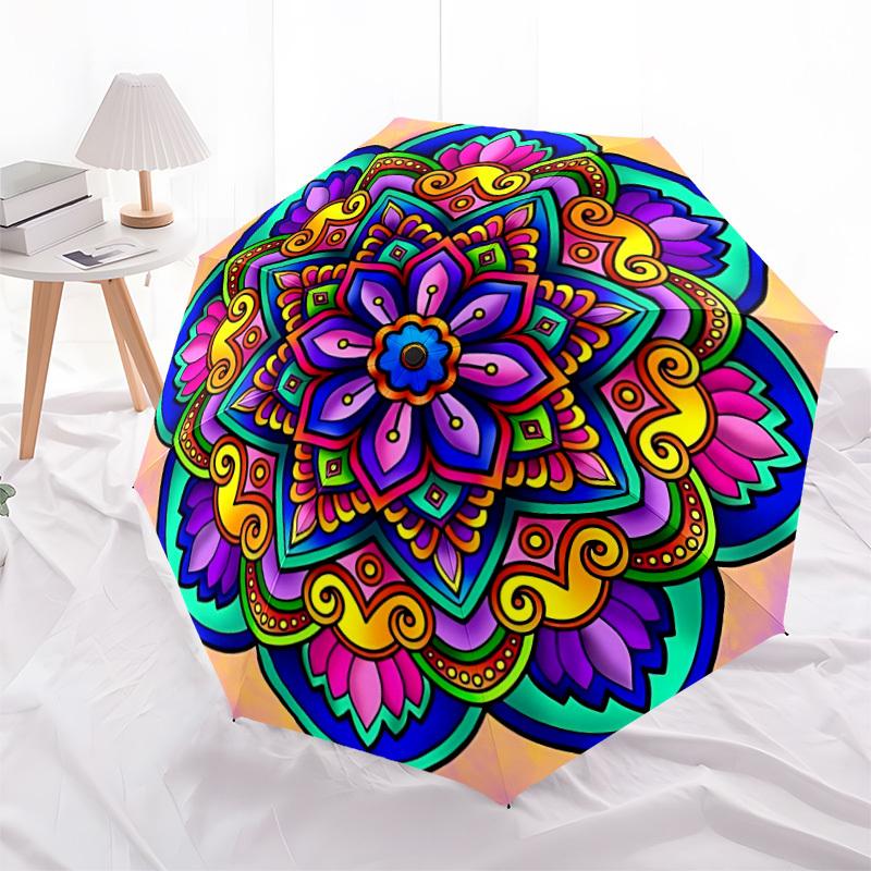 1pc Colorful Mandala Pattern Automatic Umbrella - Automatic Opening And Closing, Sturdy Iron Frame, Formal Occasions yy251018120