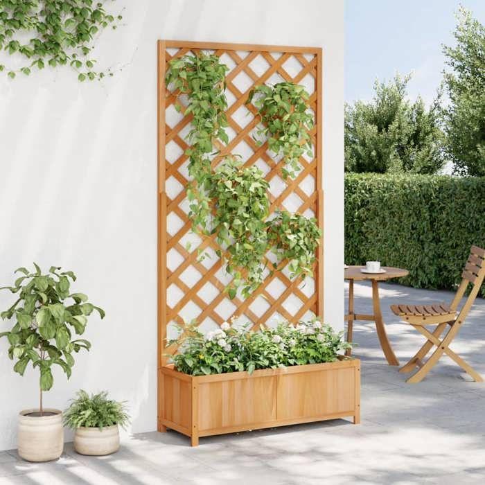 VidaXL Bac à Fleurs avec Treillis 90x35x180 cm, Sapin Massif Marron, Jardinière surélevée pour Intérieur et Extérieur, 365479